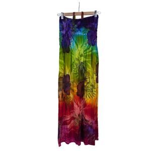 Rainbow shirred tropical halter top